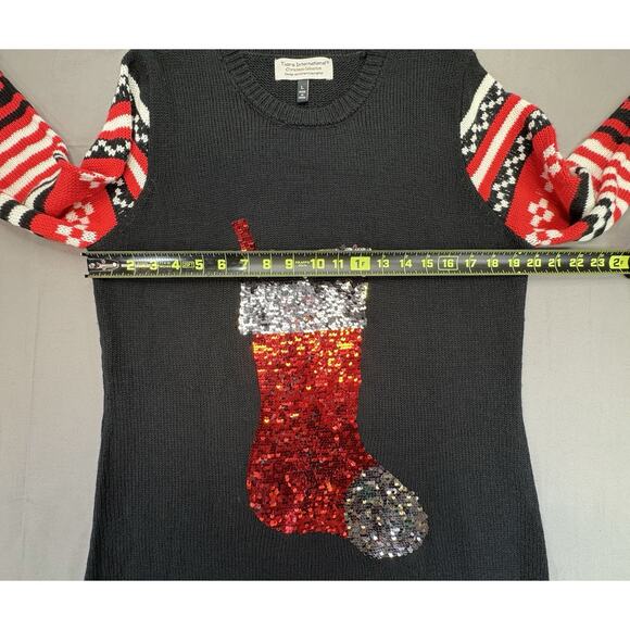 Tiara International UglyChristmas Collection Sweater Women’s LG Sequin Stocking - Picture 7 of 11